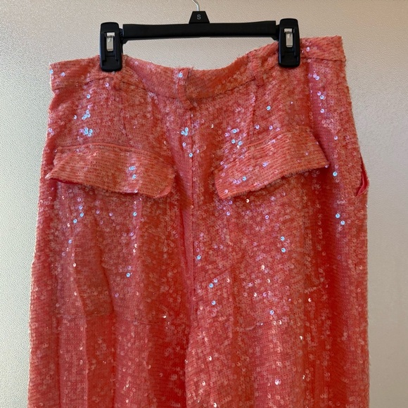 SALLY LAPOINTE Sequin Embellished Top Pants FULL SET in Coral Sz 12 US - Picture 9 of 14